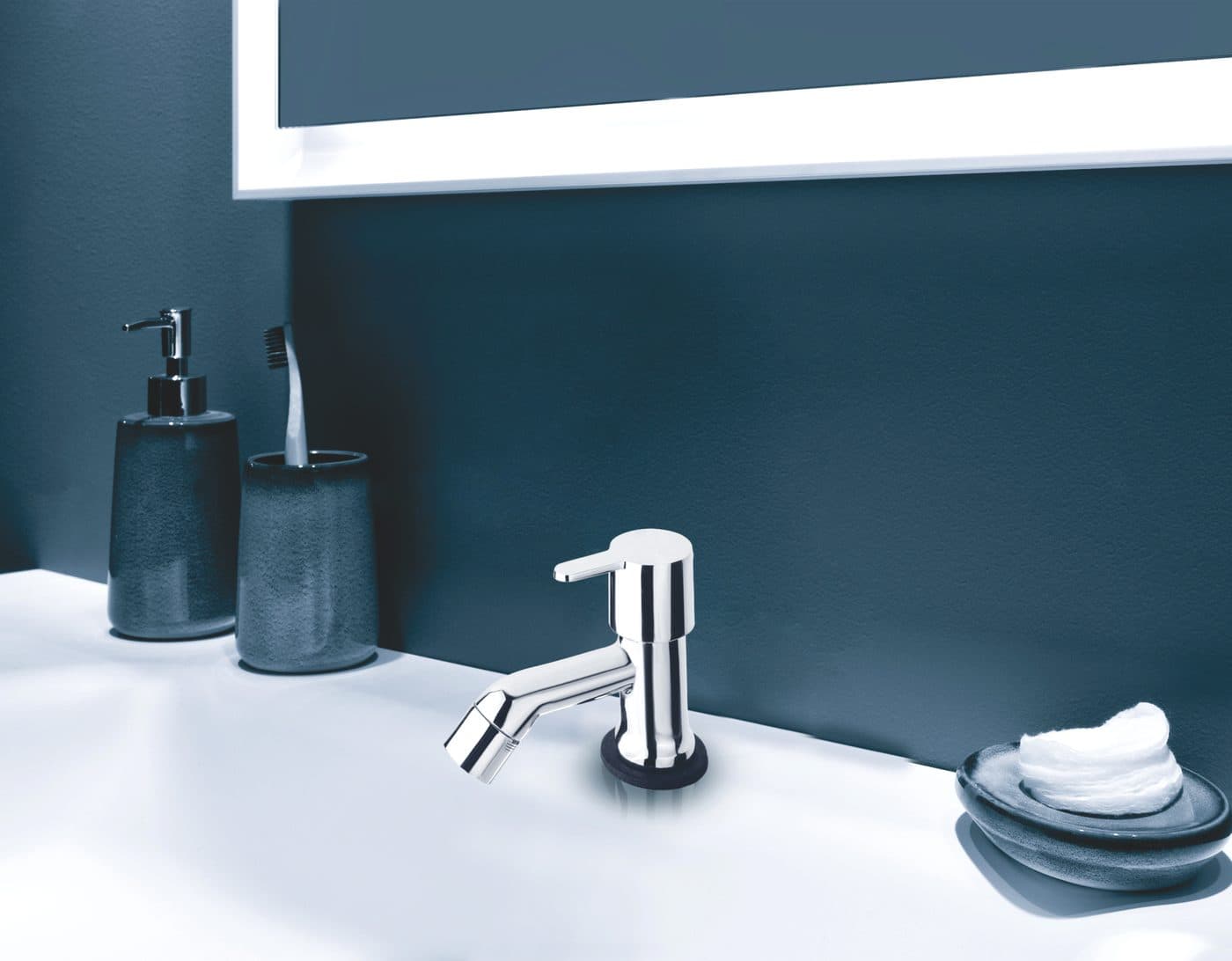 VRA Tesla collection faucet in a finished bathroom
